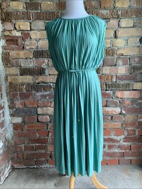 H&M Teal Pleated Midi Dress with Waist Tie
